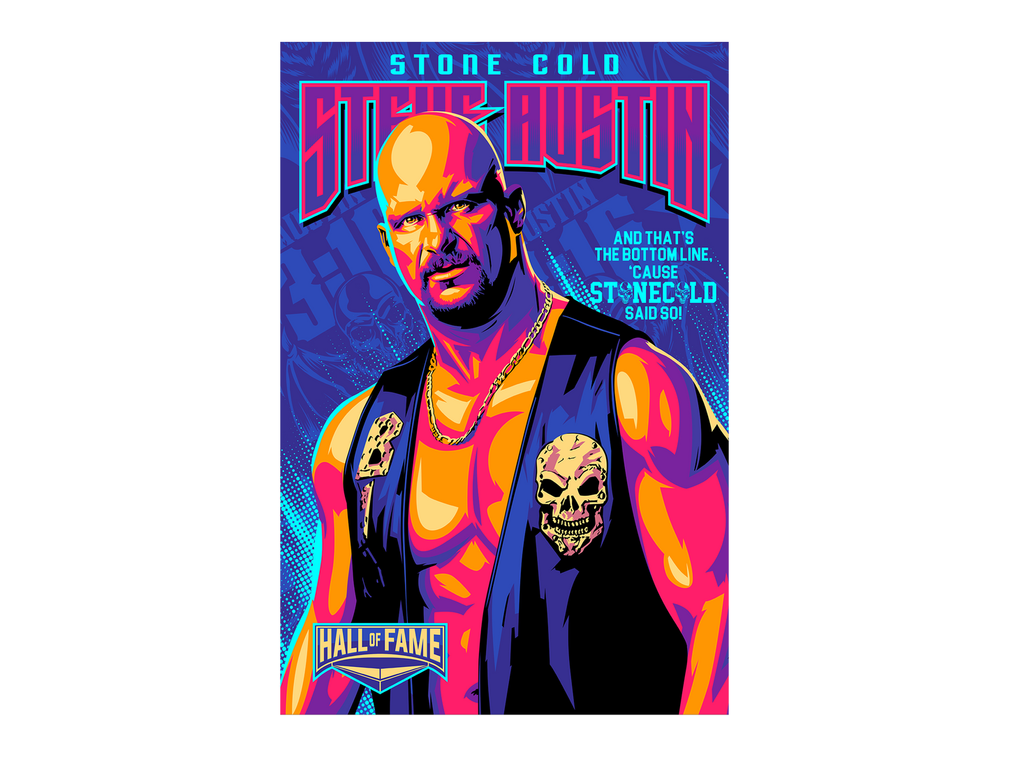 a poster of a wrestler with a skull on his chest