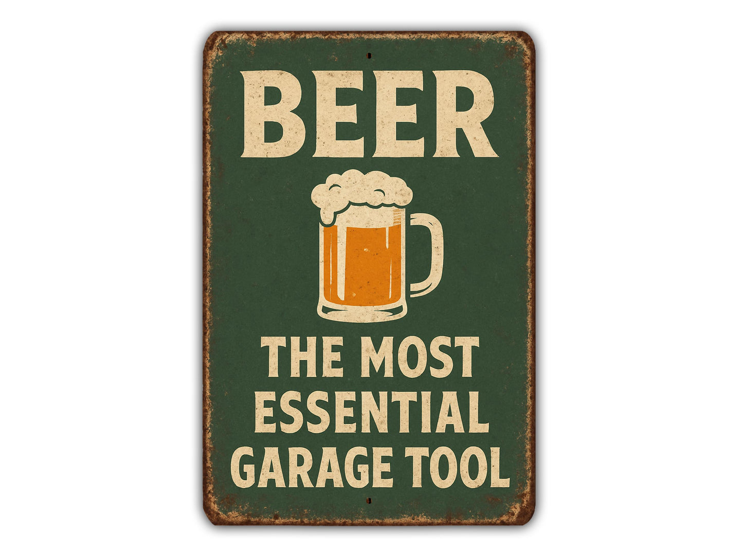 a sign that says beer the most essential garage tool