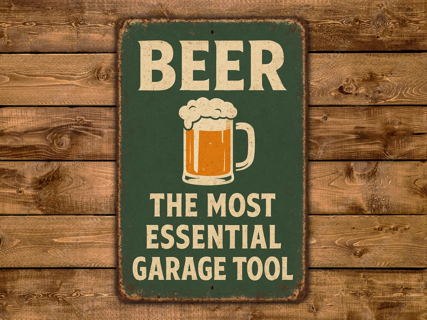 a sign that says beer the most essential garage tool