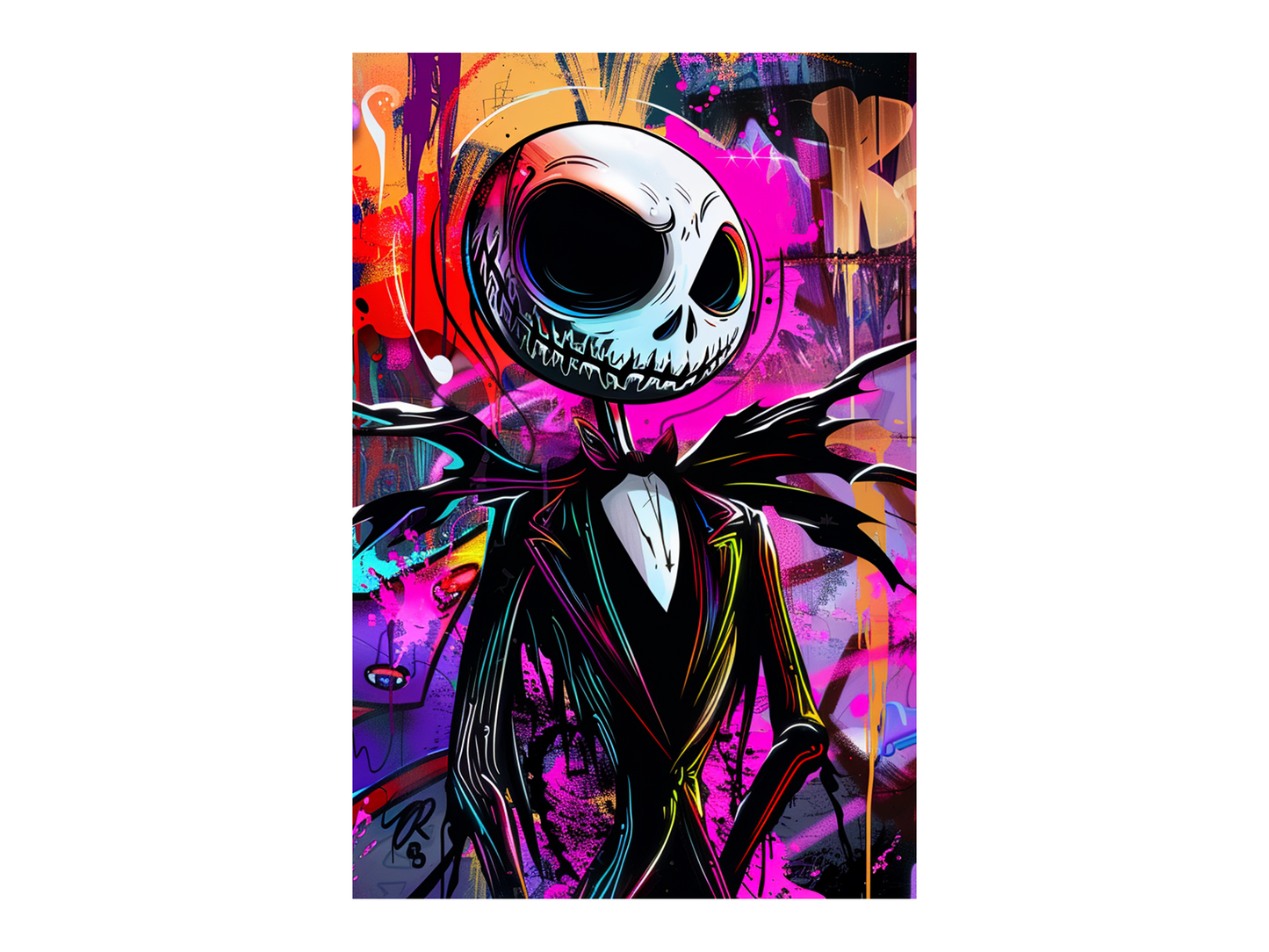 a painting of a skeleton wearing a bow tie