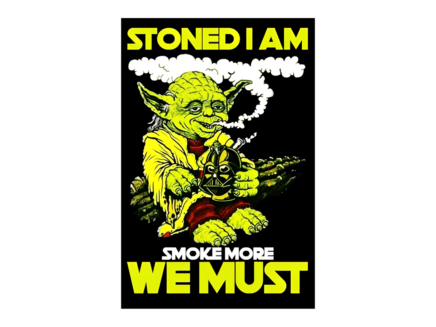 a poster of a yoda smoking a gun