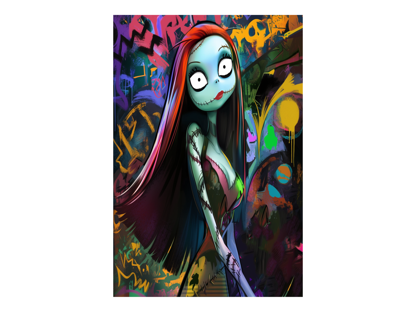 a painting of a girl with long red hair