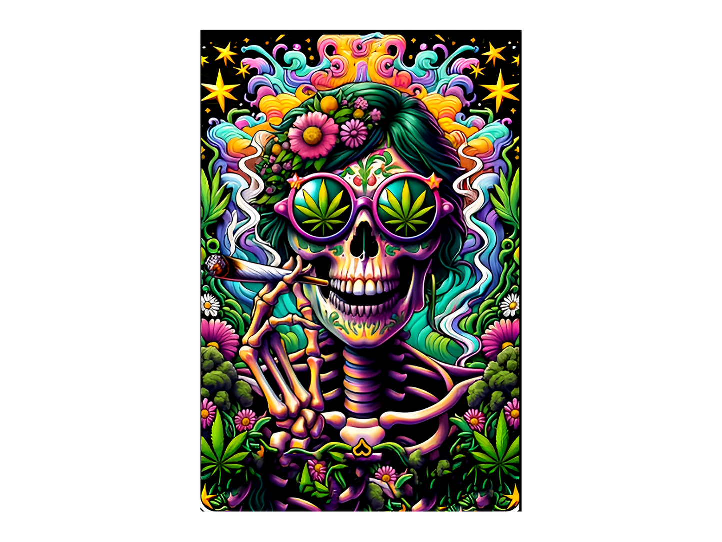 a painting of a skeleton holding a cigarette