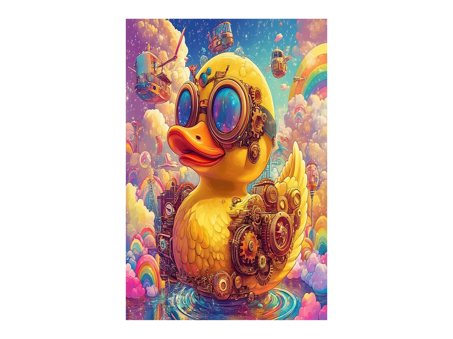 a painting of a duck with goggles on