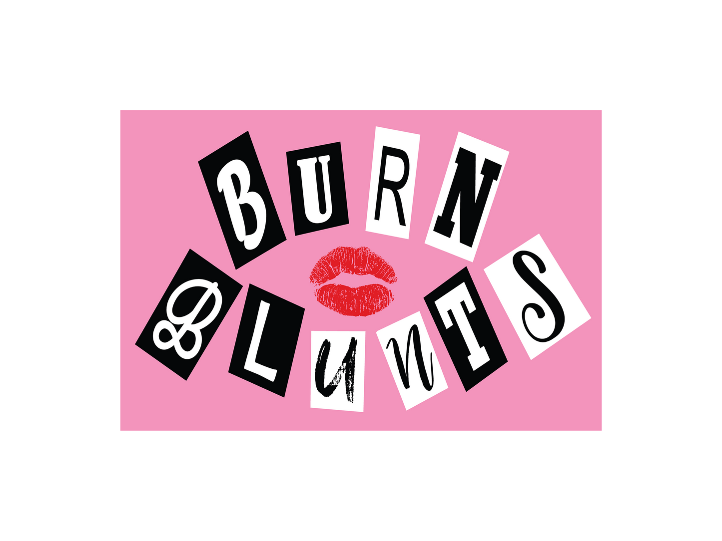 a pink background with black and white letters and a red lip