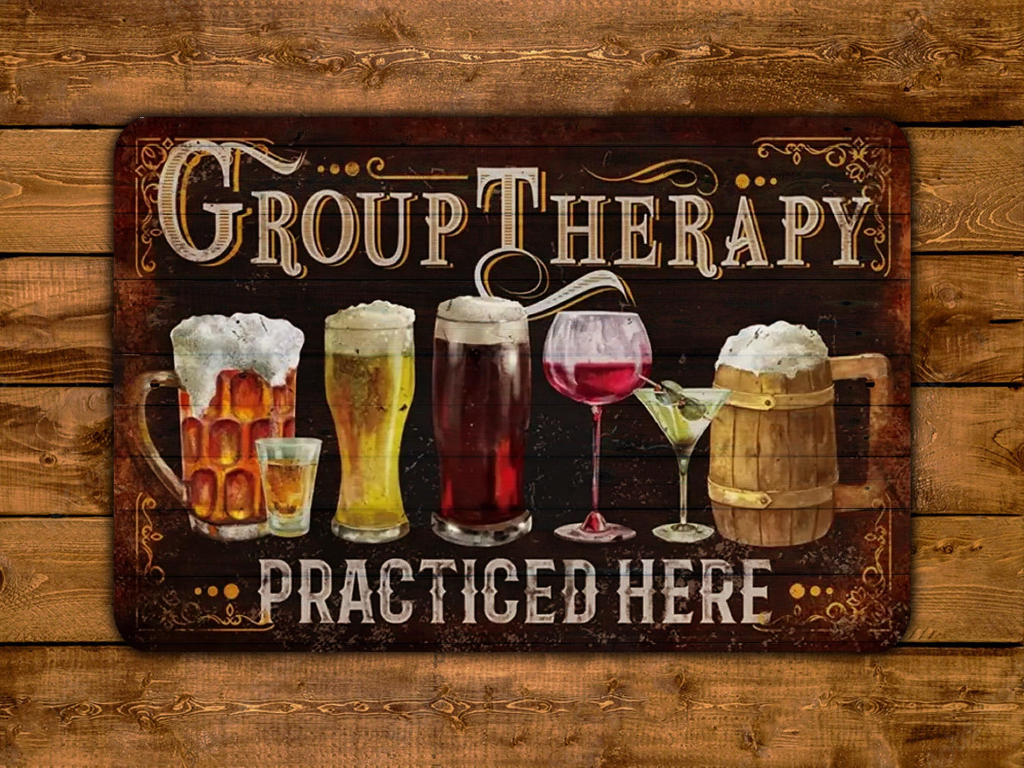 a group therapy sign on a wooden wall