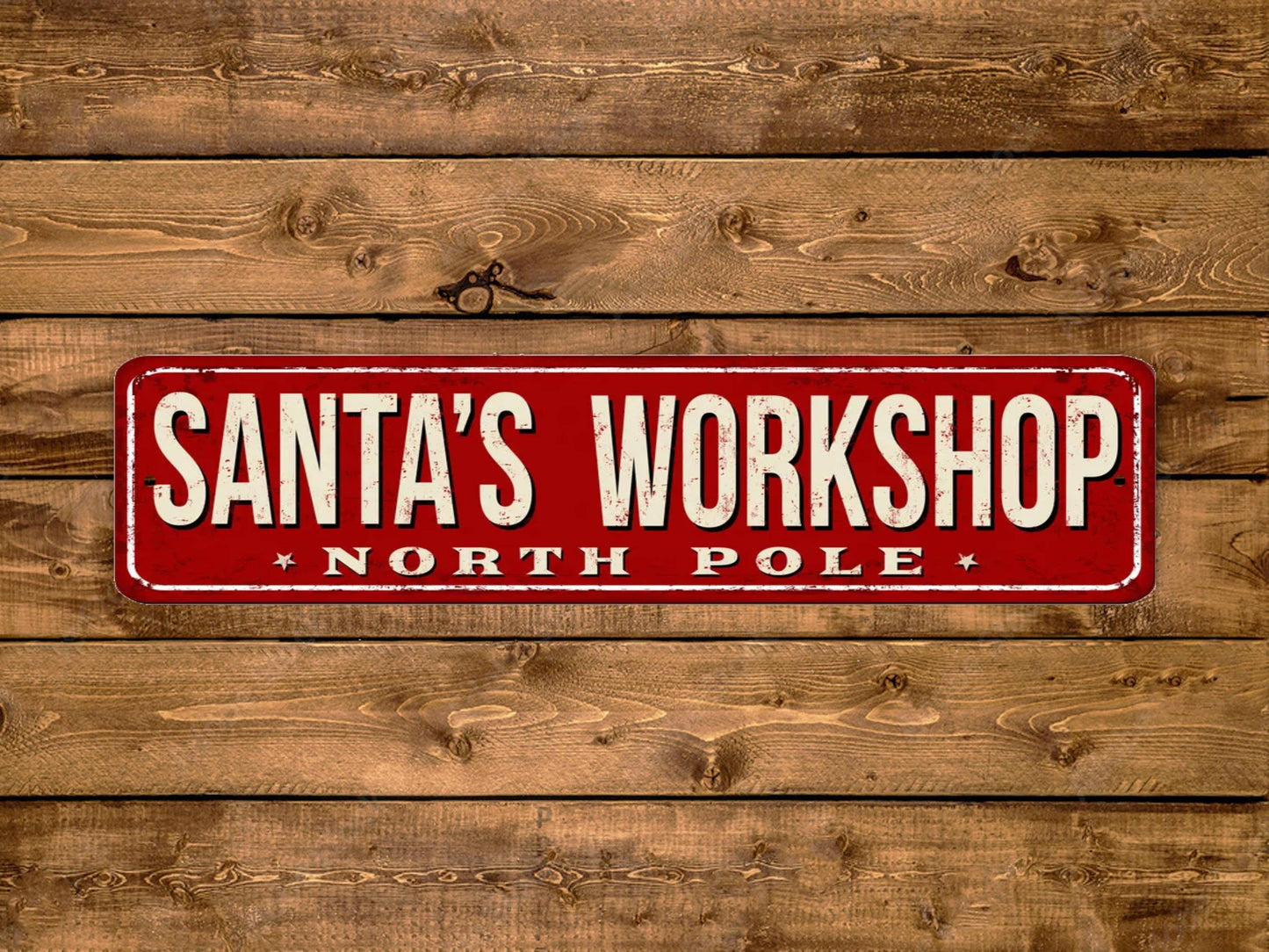 Santa's Workshop Street Sign North Pole Vintage Style