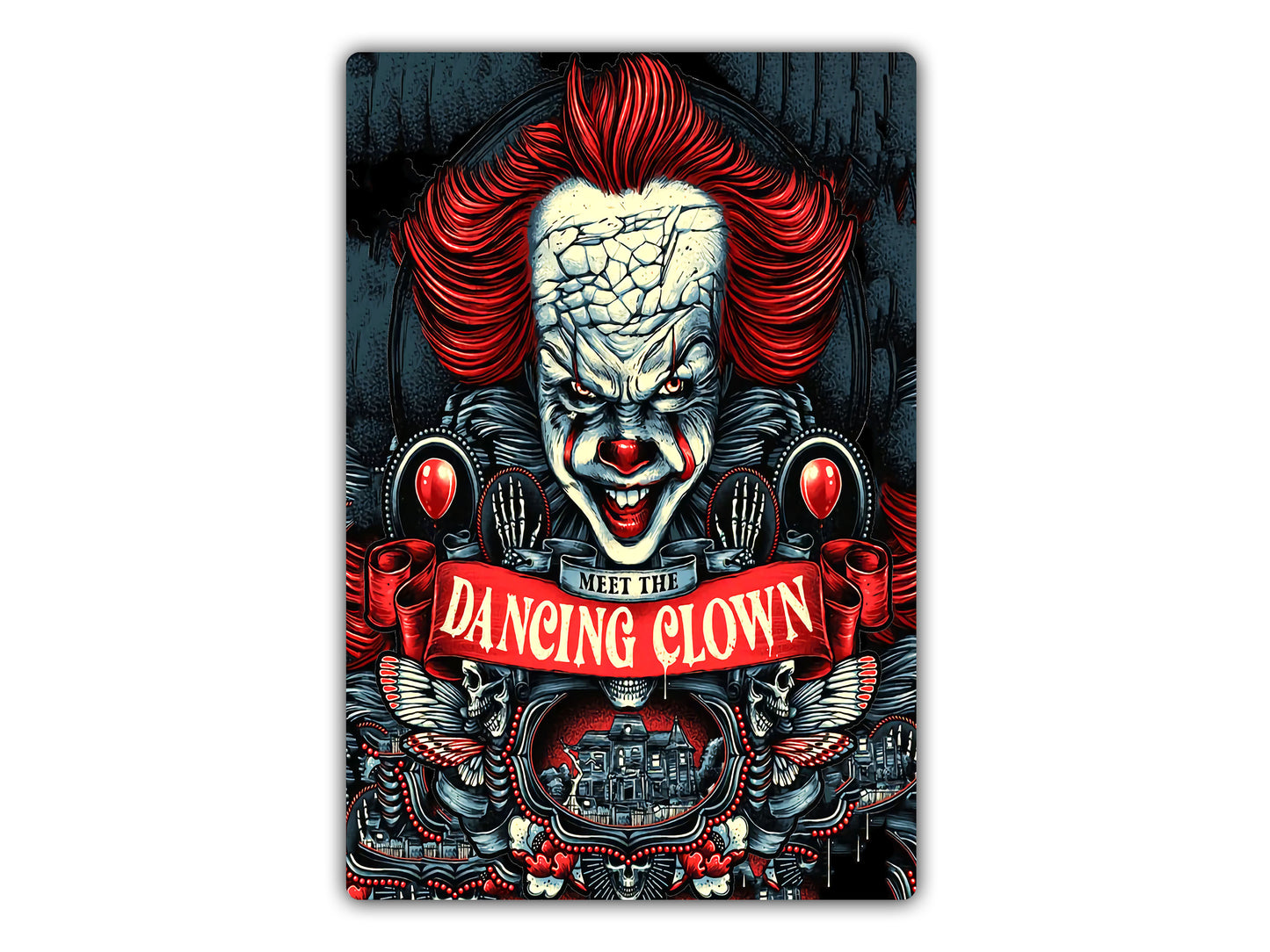 a poster of a clown with a banner that says dancing clown