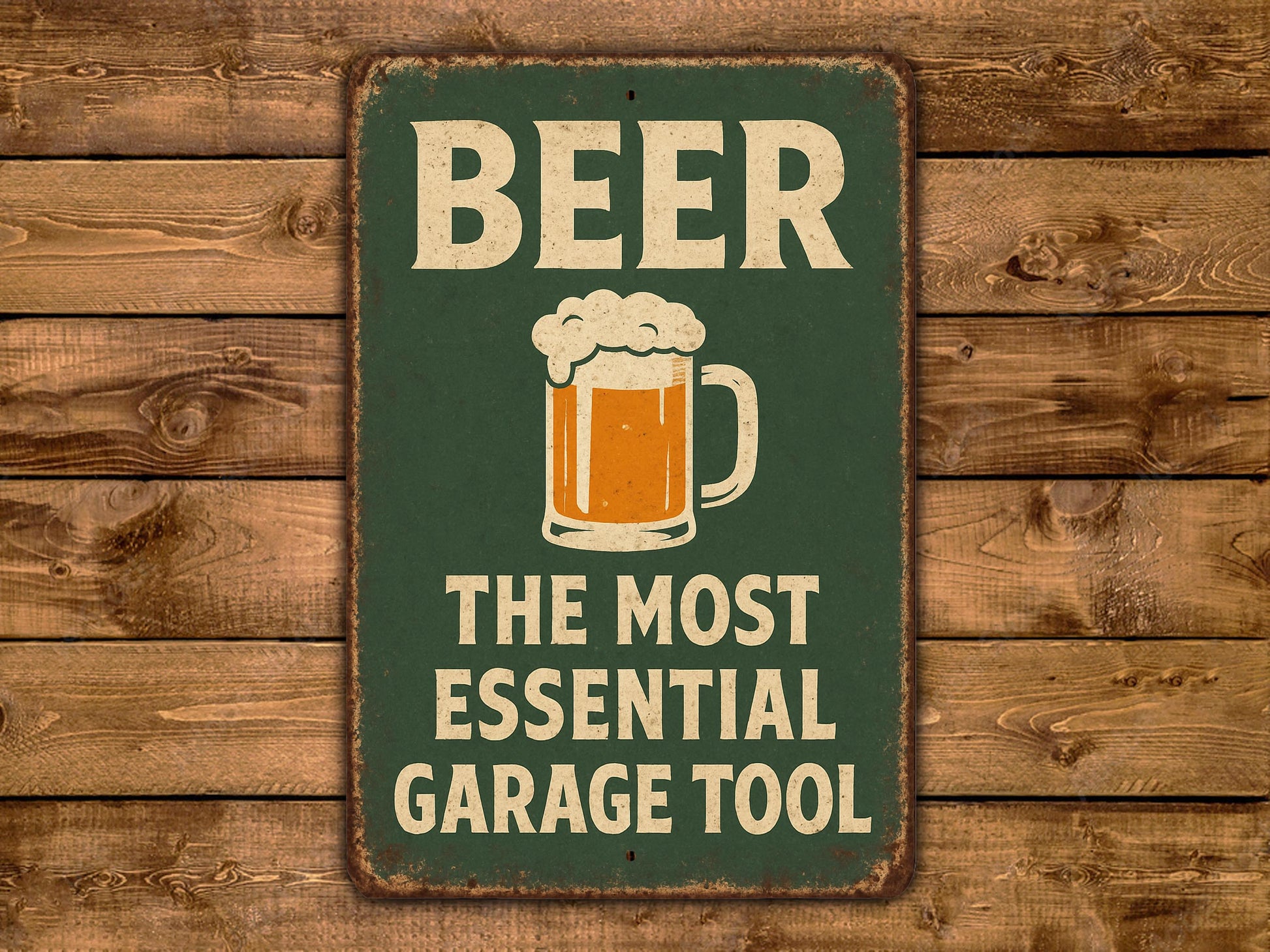 a sign that says beer the most essential garage tool