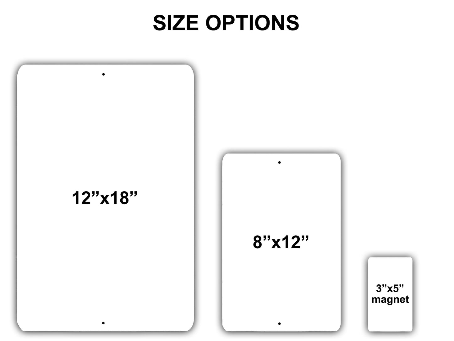 the size options for a card board are shown