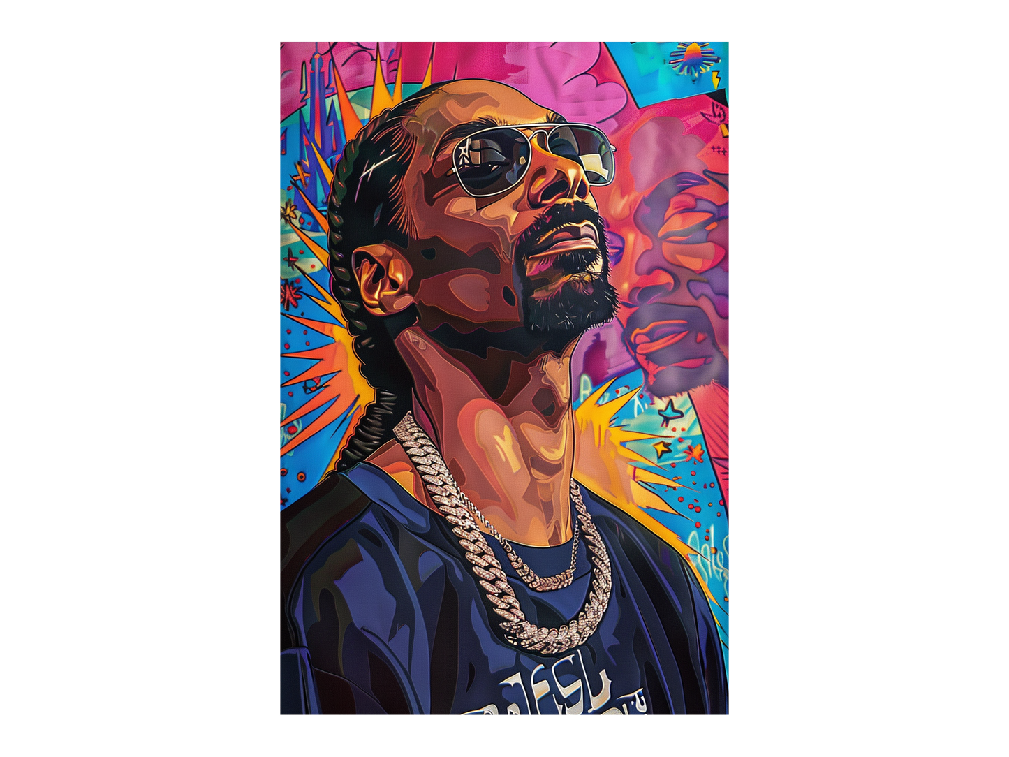 a painting of a man wearing sunglasses and a necklace