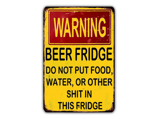 a warning sign on a white background warning of beer fridges