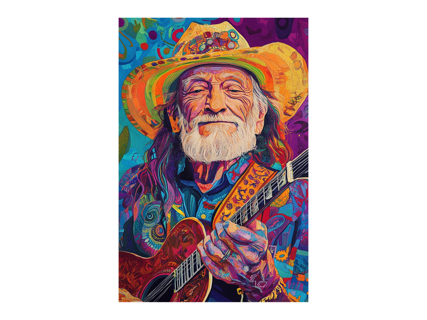 a painting of a man with a guitar