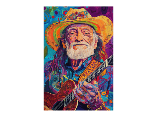 a painting of a man with a guitar