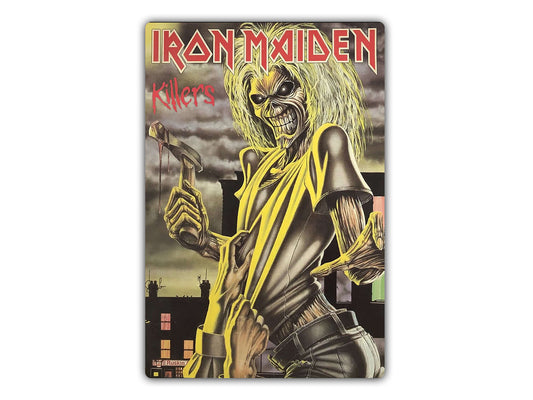 a poster of iron maiden holding a gun