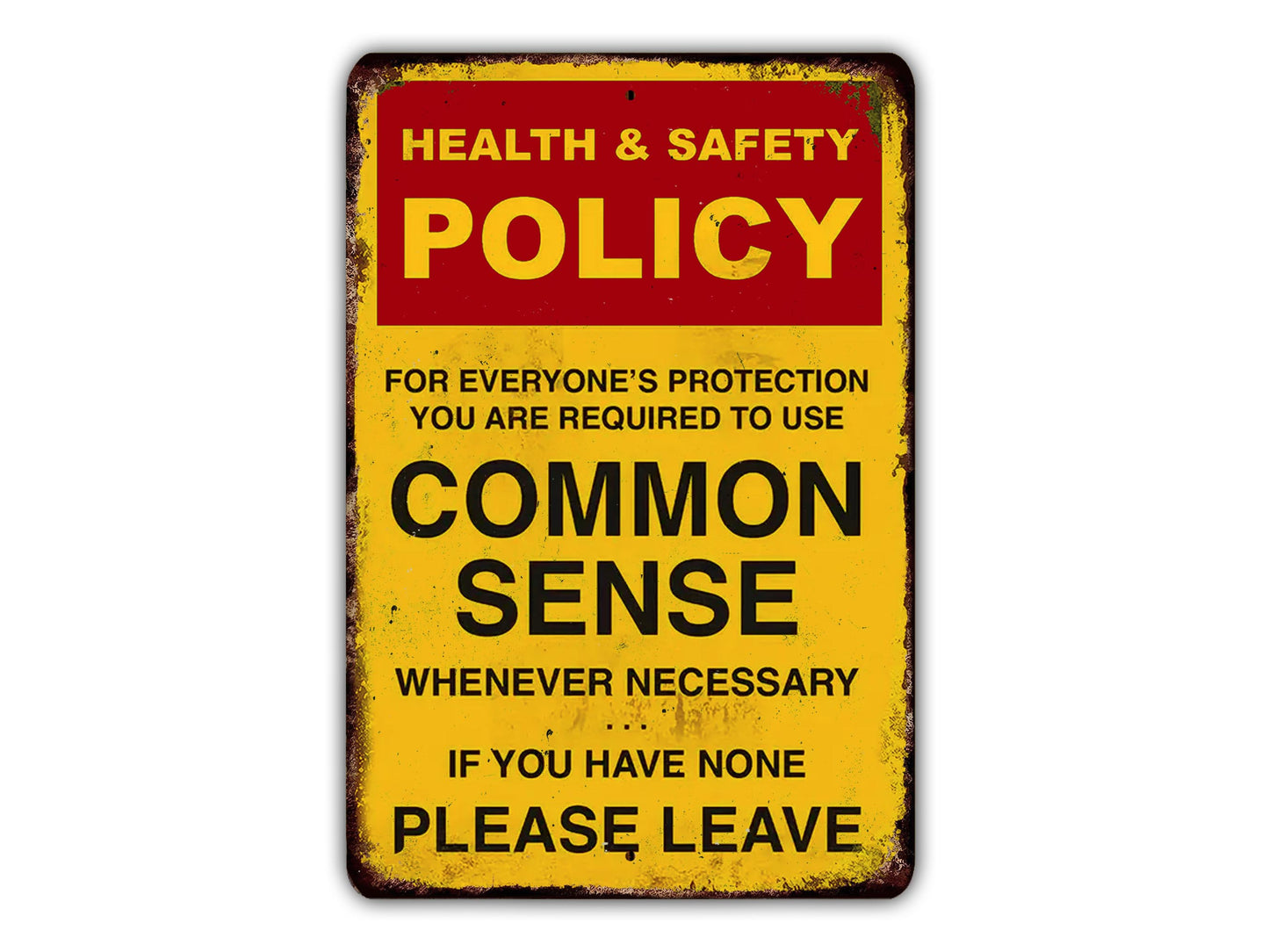 a health and safety policy sign on a white background