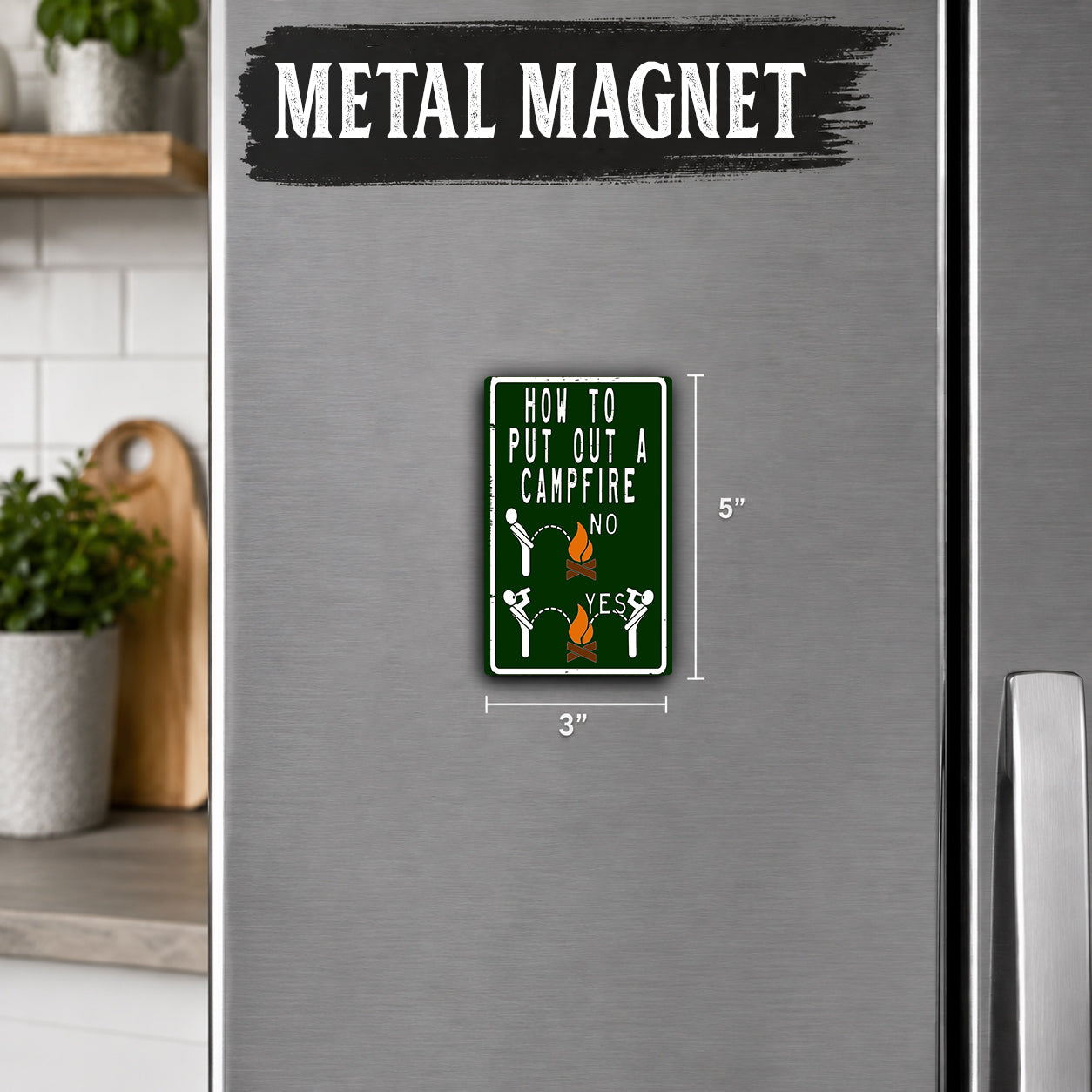 a small green sign with text and illustrations on a refrigerator.