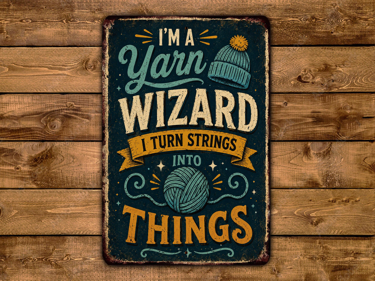 a vintage-style sign with a playful and whimsical design, placed on a wooden background.