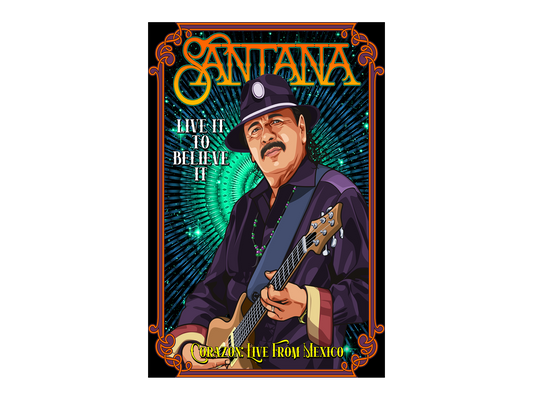 a poster of a man playing a guitar