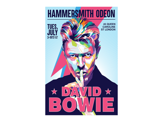 a poster of david bowie on a white background