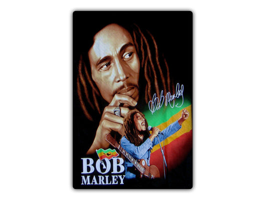 a painting of bob marley holding a microphone