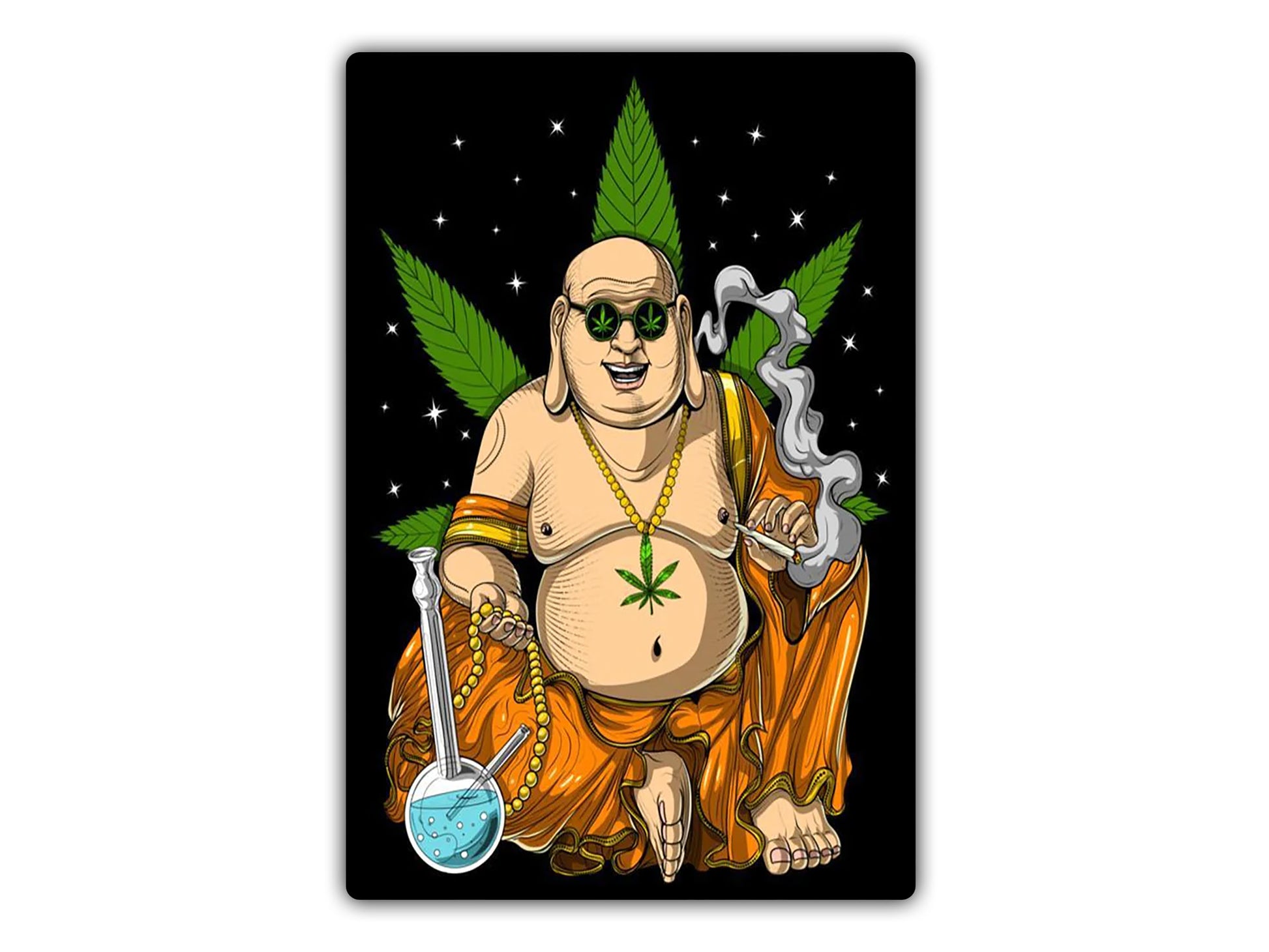 a poster of a man with a marijuana leaf on his chest