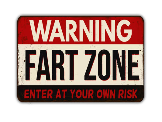 a red and white sign that says warning far zone