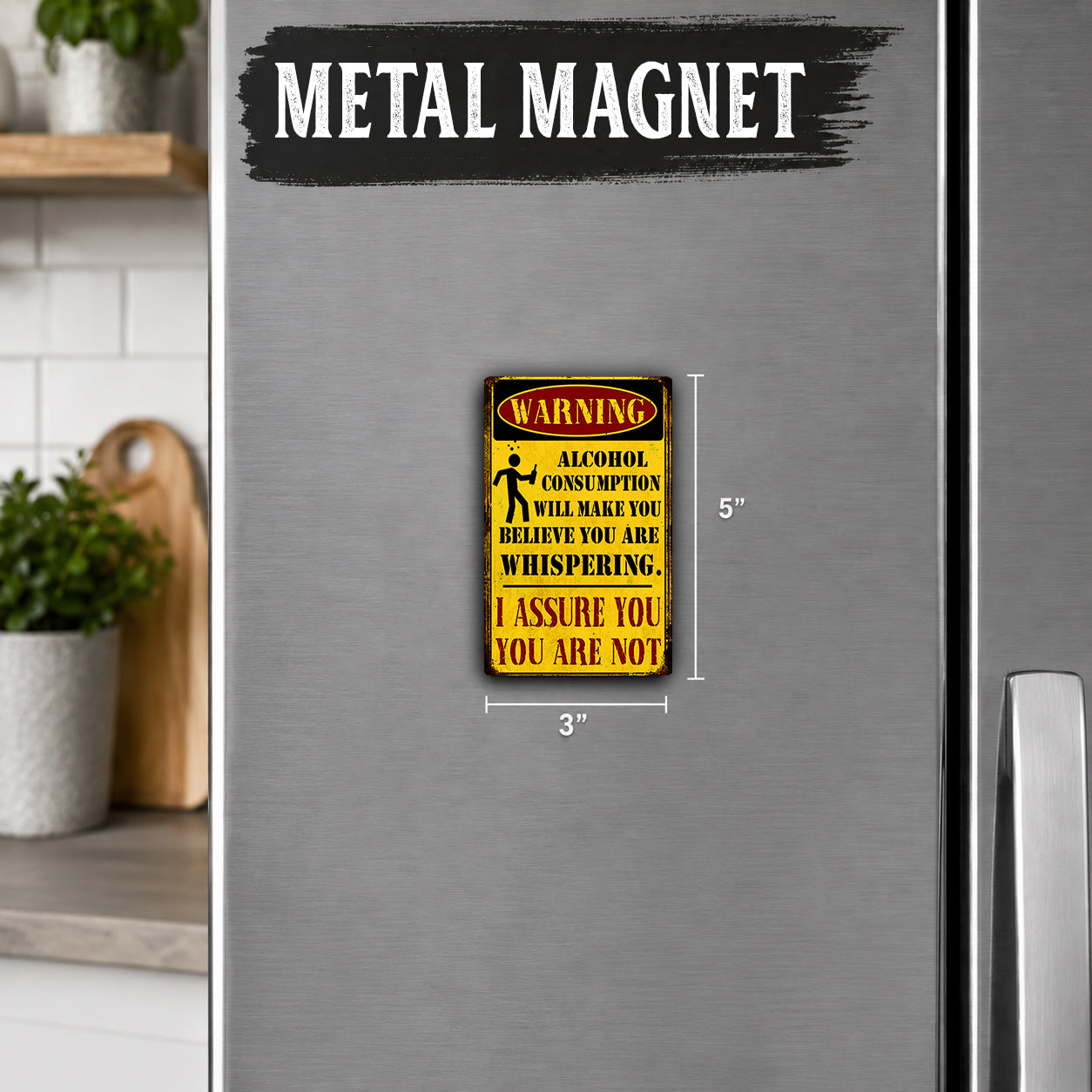 a warning sign on a refrigerator door.