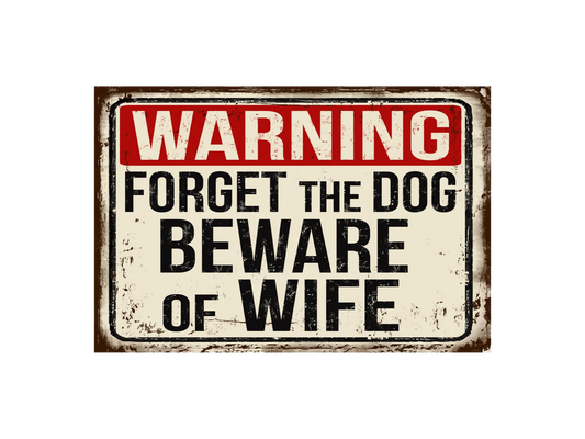 a warning sign on a white background that says, warning forget the dog beware