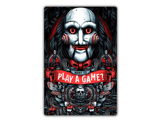 a poster of a creepy clown holding a game controller