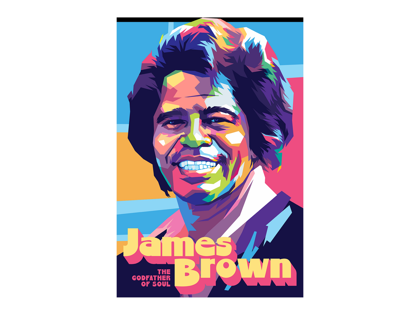 a poster of a smiling man with the words james brown on it