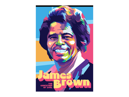 a poster of a smiling man with the words james brown on it