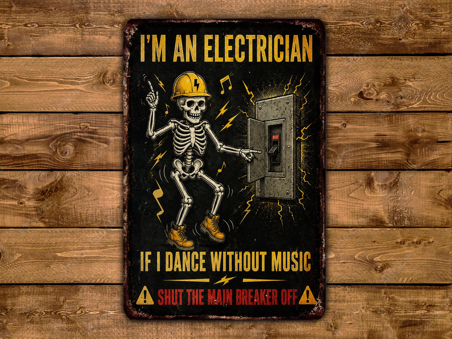 a sign that says i'm an electrician if i dance without music,