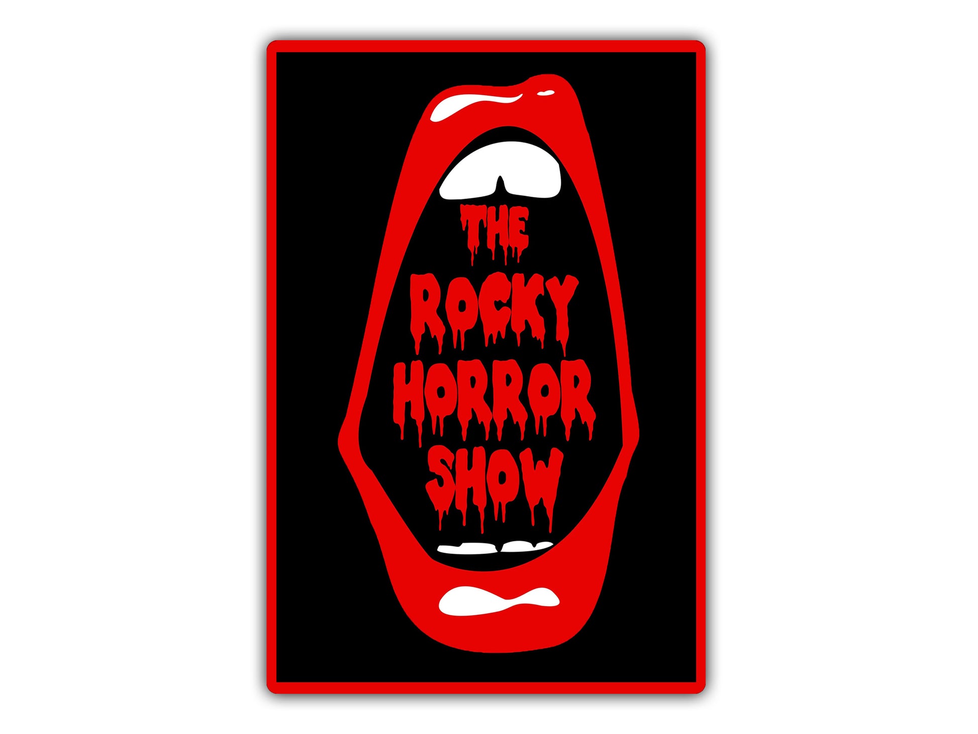 the rocky horror show logo on a black background