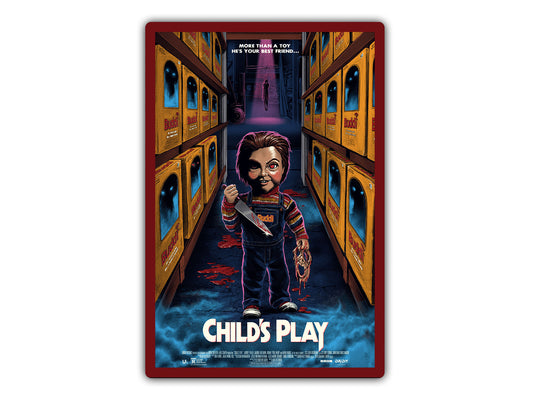 a poster of a child's play character holding a knife