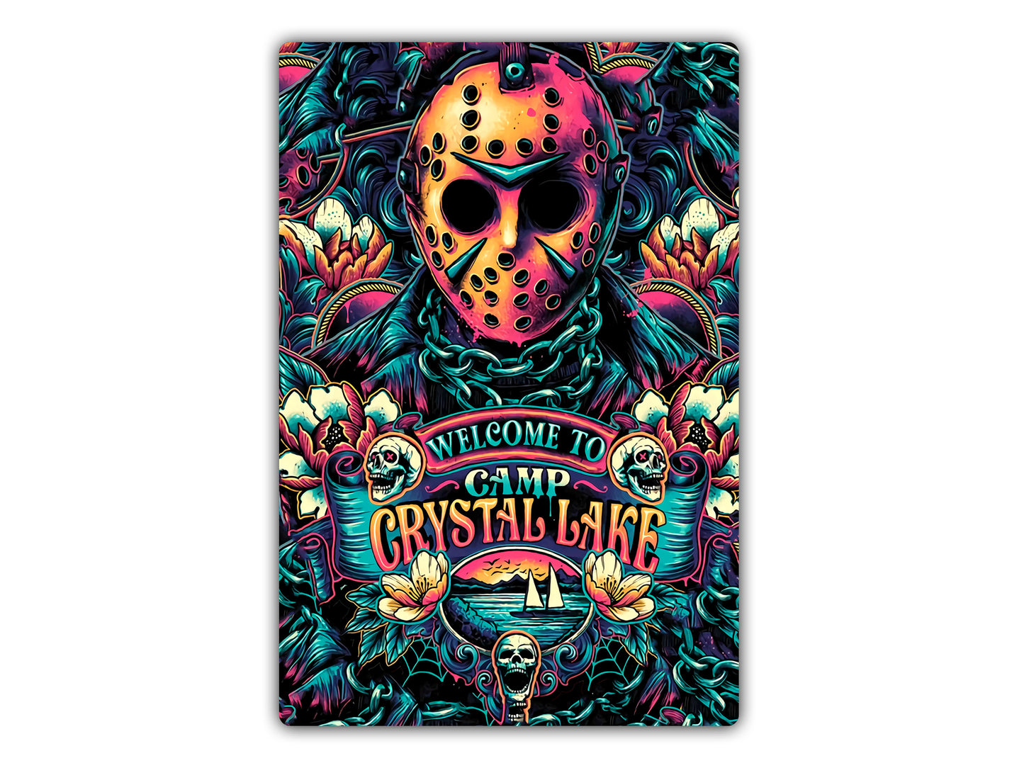 a poster with a mask on it that says welcome to the crystal lake