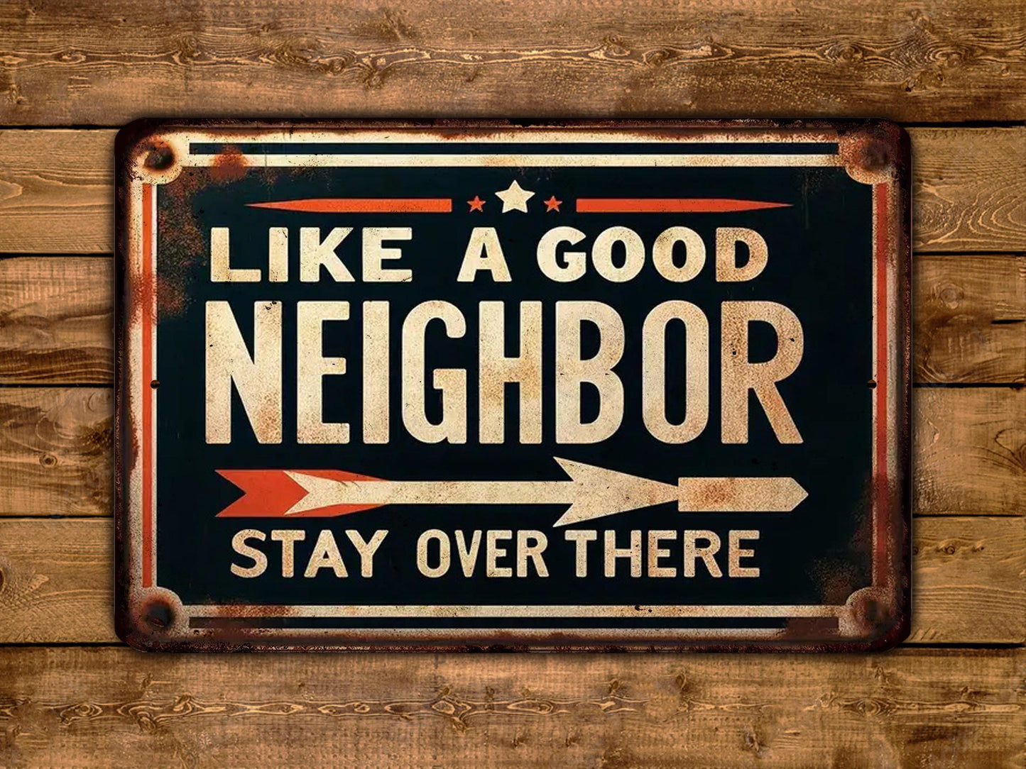 Like A good Neighbor Stay Over There Vintage Style Metal Sign