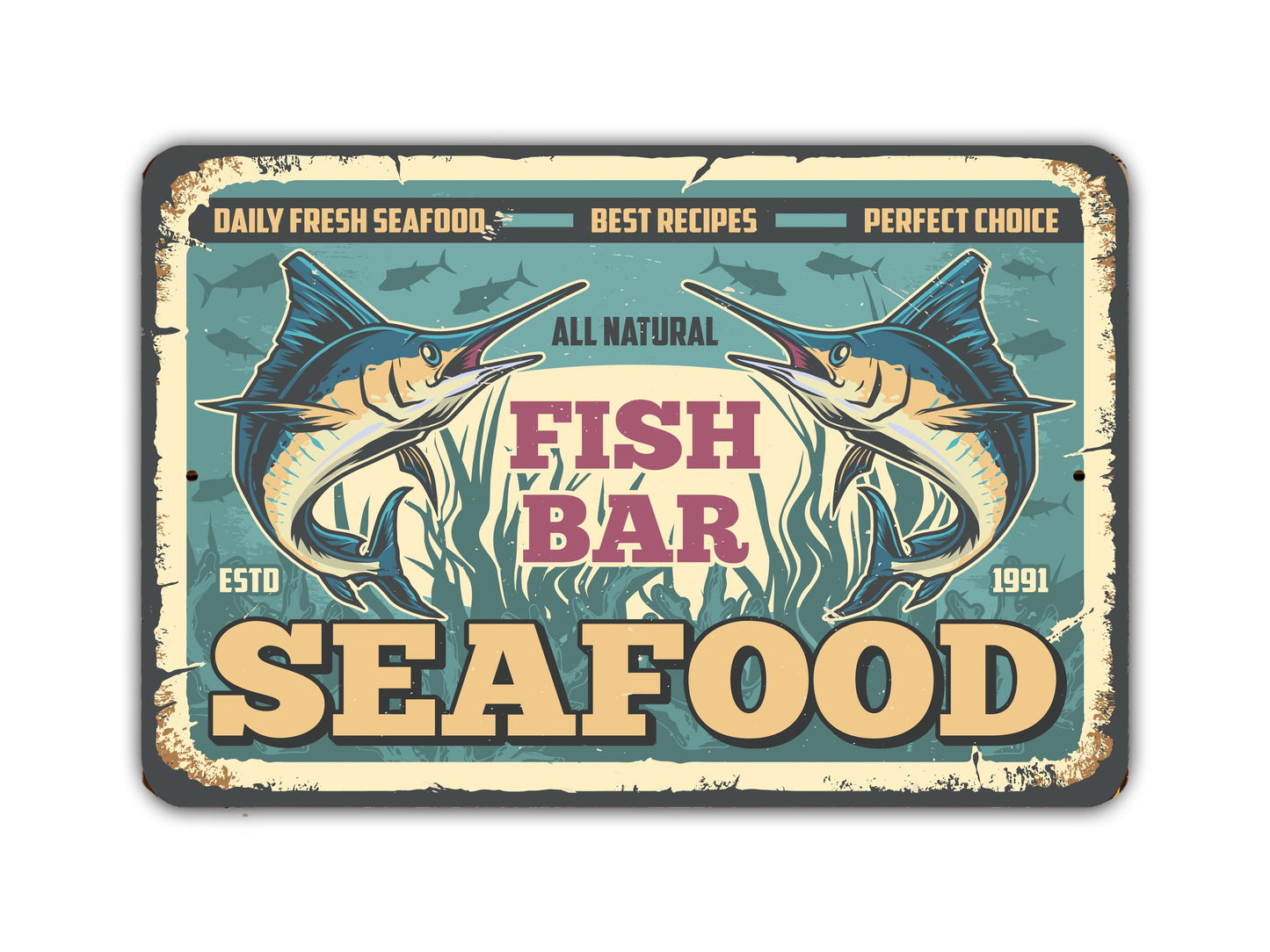 Seafood Fish Bar Sign Ocean Vintage Style