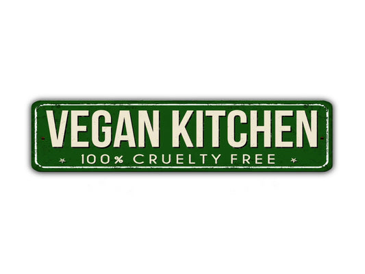 Vegan Kitchen Street Sign Cruelty Free Vegetarian Natural  Vintage Style