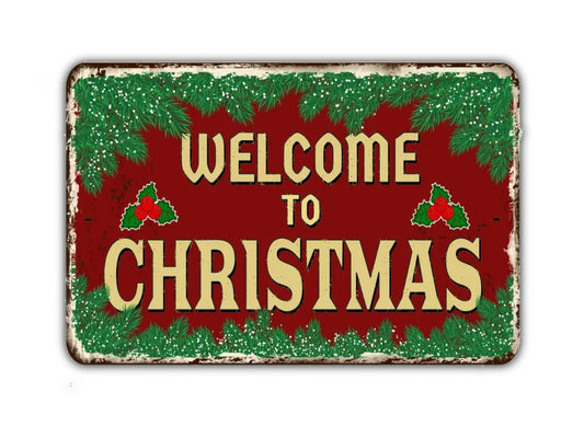 Welcome To Christmas Sign Holiday Decoration Vintage Style