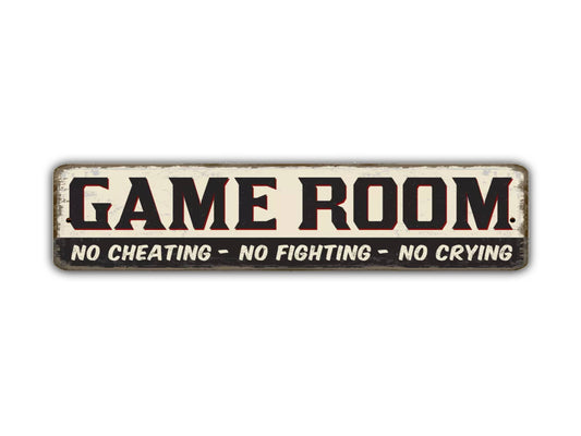 Game Room Street Sign No Cheating No Fighting No Crying Vintage Style