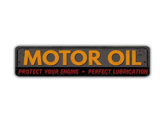 Motor Oil Street Sign Protect Your Engine Car Mechanic Repair Shop Vintage Style