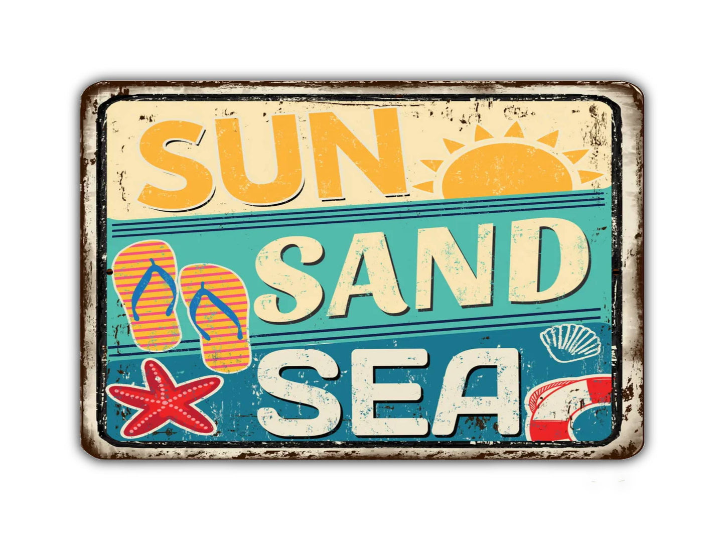 Sun Sand Sea Vintage Style Metal Sign