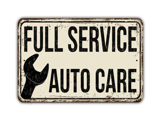 Full Service Auto Care Sign Body Shop Car Mechanic Vintage Style