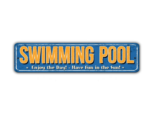 Swimming Pool Street Sign Enjoy The Day Fun In The Sun Summer Water Vintage Style