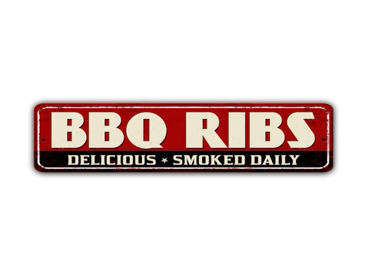 BBQ Ribs Street Sign Vintage Style