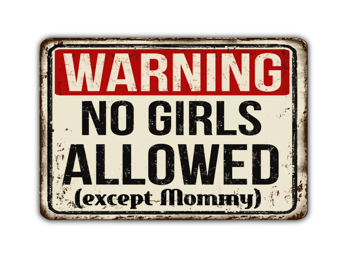 Warning No Girls Allowed Vintage Style Metal Sign