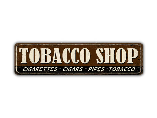 Tobacco Shop Street Sign Cigarettes Cigars Pipes Smoking Vintage Style