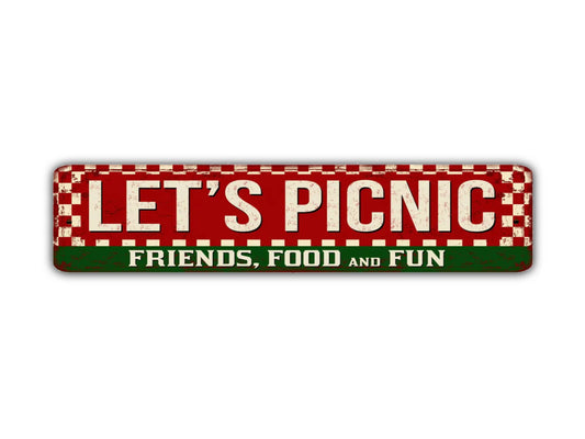 Lets Picnic Street Sign Friends Food Fun Vintage Style