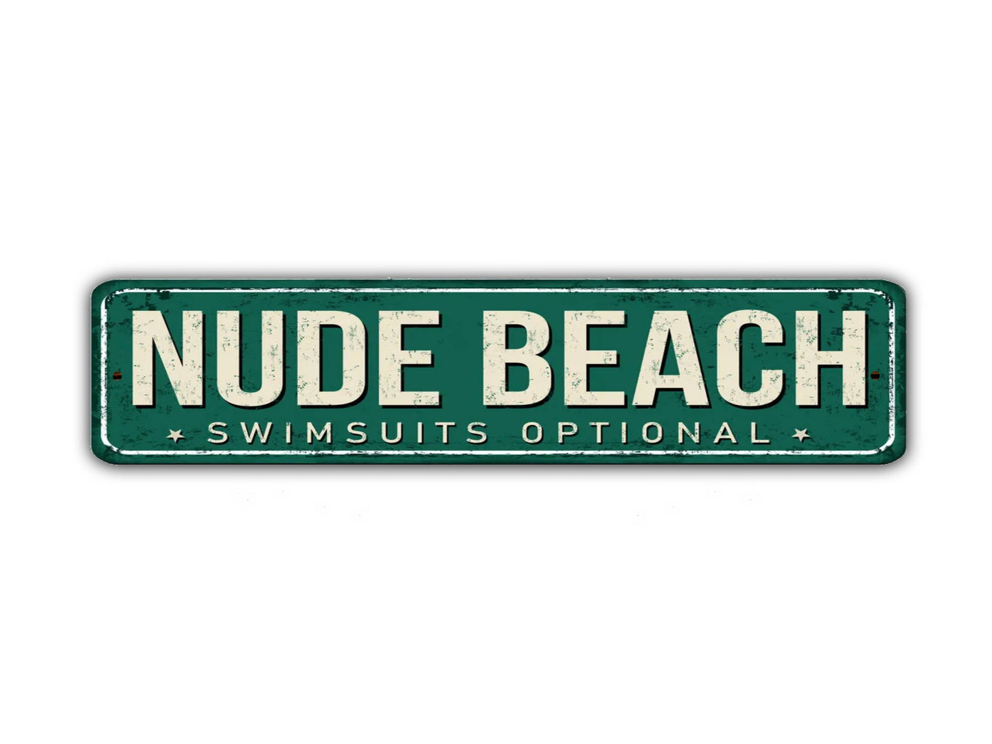 Nude Beach Street Sign Swimsuits Optional Vintage Style